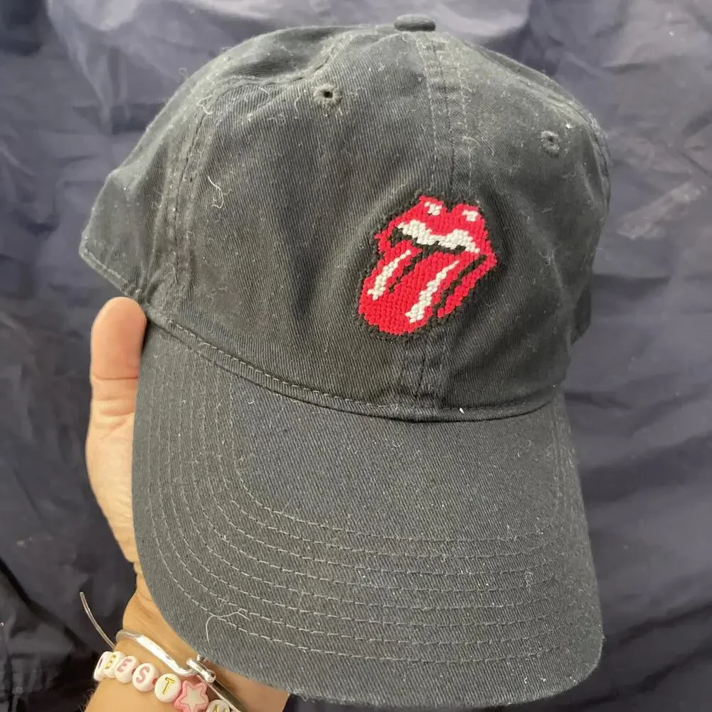 Smathers & Branson Hat Cap Men Black Needle Point Rolling Stones Hat‎ Cap H08